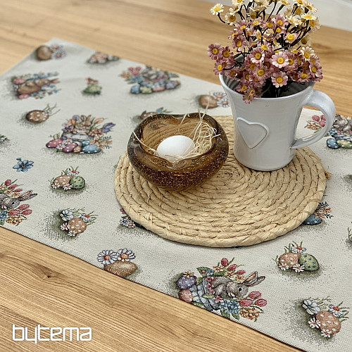 Gobelin-Tischdecke und Schal HASE IM BLUMENTOPF