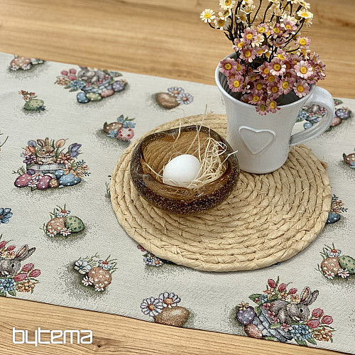 Gobelin-Tischdecke und Schal HASE IM BLUMENTOPF