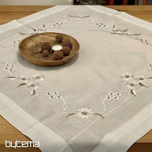 Bestickte Tischdecke und Schal DAISIES BROWN