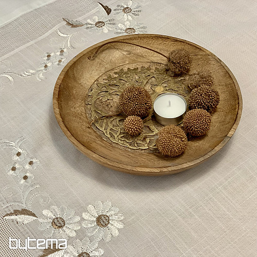 Bestickte Tischdecke und Schal DAISIES BROWN