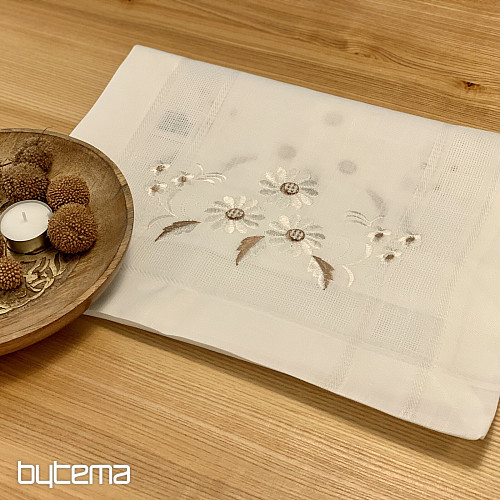 Bestickte Tischdecke und Schal DAISIES BROWN