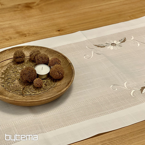 Bestickte Tischdecke und Schal DAISIES BROWN