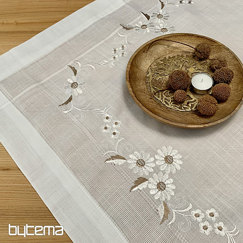 Bestickte Tischdecke und Schal DAISIES BROWN