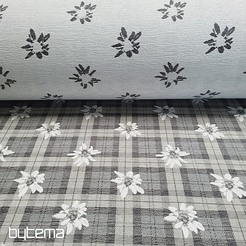 Luxuriöser Dekostoff BLUMEN UND KAROS grau