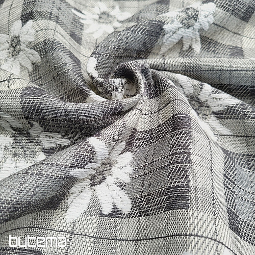 Luxuriöser Dekostoff BLUMEN UND KAROS grau