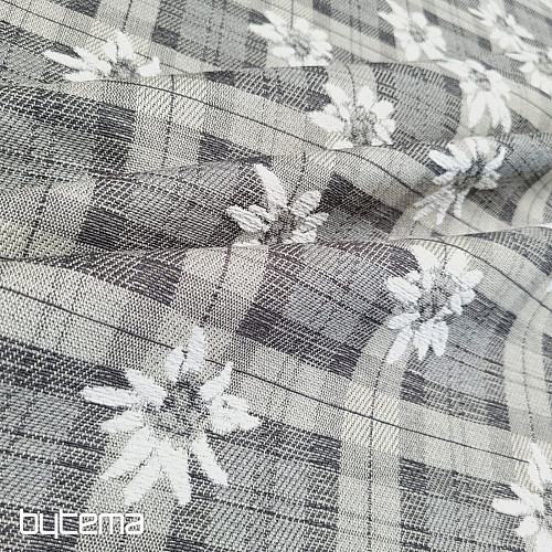 Luxuriöser Dekostoff BLUMEN UND KAROS grau