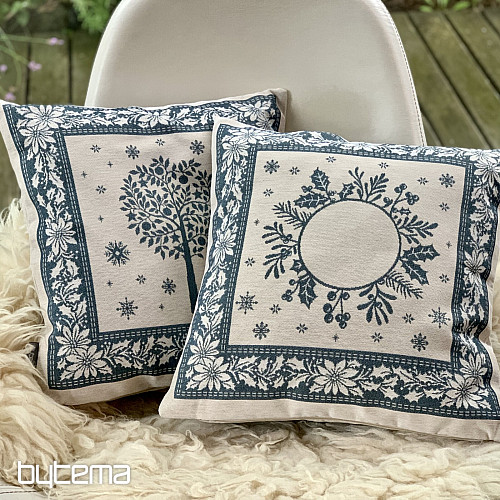 Weihnachts-Gobelinbezug FOLK CHRISTMAS 1 blau