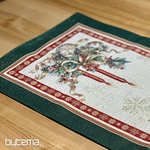 Gobelin-Tischdecke und Schal FLAMING CANDLES mit grünem Rand