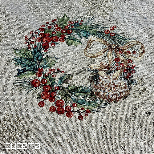 Gobelin-Tischdecke und Schal FLAMING CANDLES mit grünem Rand