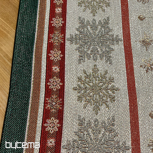 Gobelin-Tischdecke und Schal FLAMING CANDLES mit grünem Rand