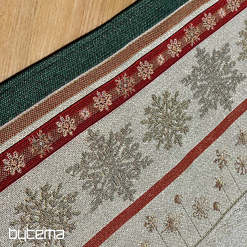 Gobelin-Tischdecke und Schal FLAMING CANDLES mit grünem Rand