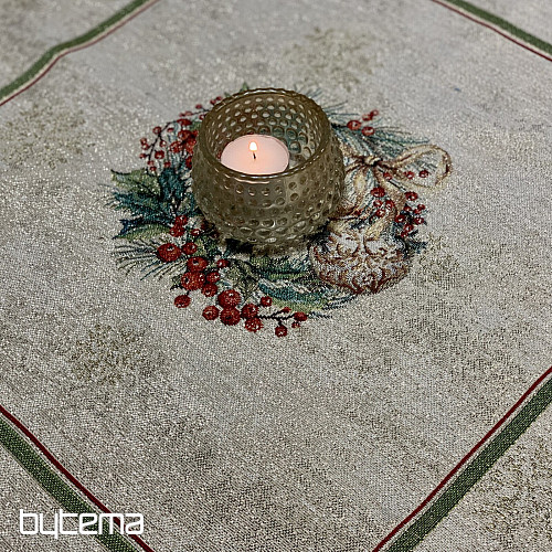 Gobelin-Tischdecke und Schal FLAMING CANDLES mit grünem Rand