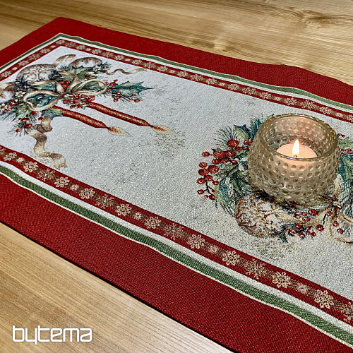 Gobelin-Tischdecke und Schal FLAMING CANDLES mit rotem Rand