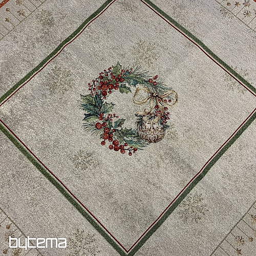 Gobelin-Tischdecke und Schal FLAMING CANDLES mit rotem Rand