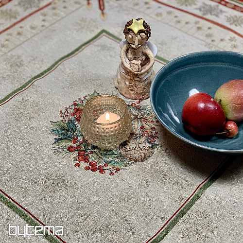 Gobelin-Tischdecke und Schal FLAMING CANDLES mit rotem Rand