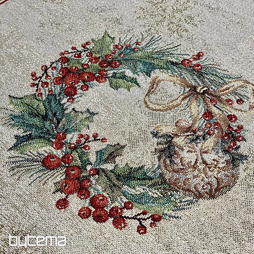 Gobelin-Tischdecke und Schal FLAMING CANDLES mit rotem Rand