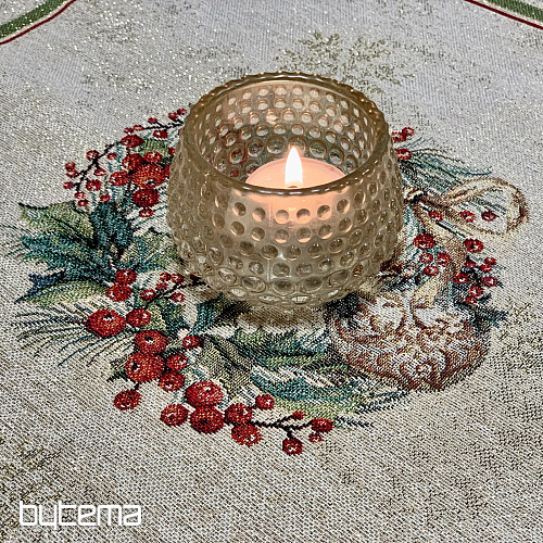 Gobelin-Tischdecke und Schal FLAMING CANDLES mit rotem Rand