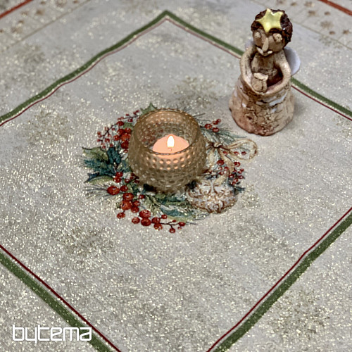 Gobelin-Tischdecke und Schal FLAMING CANDLES mit rotem Rand