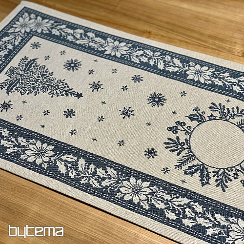 Gobelin-Tischdecke und Schal FOLK CHRISTMAS blau