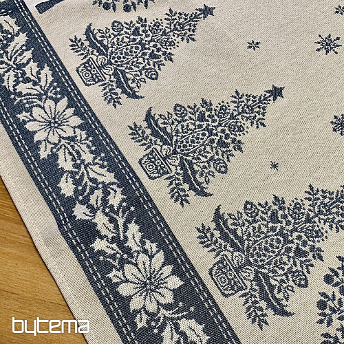 Gobelin-Tischdecke und Schal FOLK CHRISTMAS blau