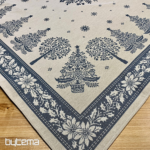 Gobelin-Tischdecke und Schal FOLK CHRISTMAS blau