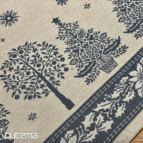 Gobelin-Tischdecke und Schal FOLK CHRISTMAS blau