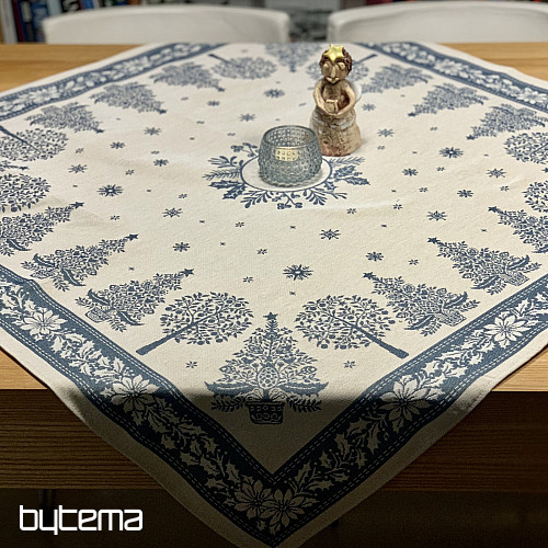 Gobelin-Tischdecke und Schal FOLK CHRISTMAS blau