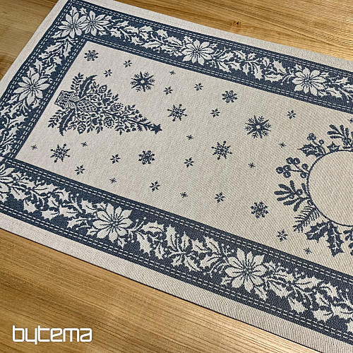 Gobelin-Tischdecke und Schal FOLK CHRISTMAS blau