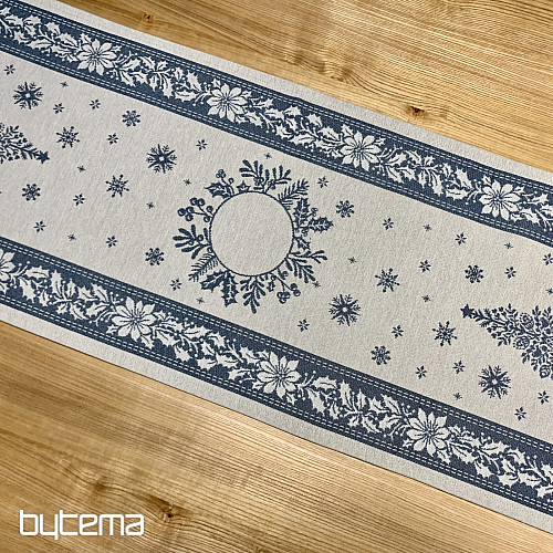 Gobelin-Tischdecke und Schal FOLK CHRISTMAS blau