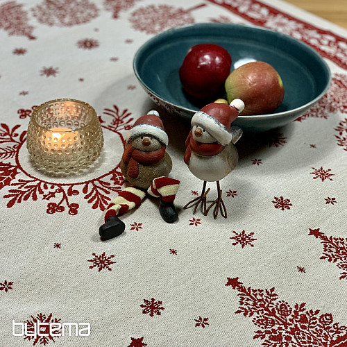 Gobelin-Tischdecke und Schal FOLK CHRISTMAS rot