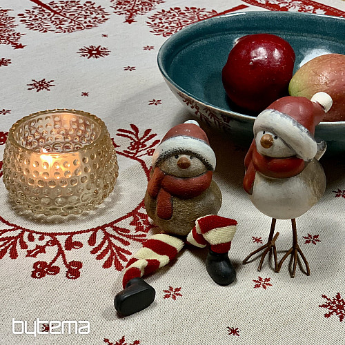 Gobelin-Tischdecke und Schal FOLK CHRISTMAS rot