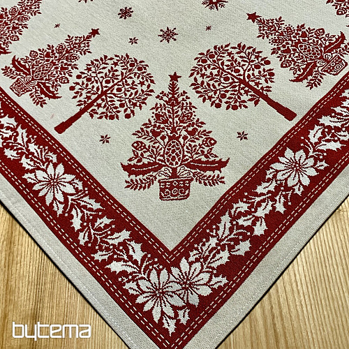 Gobelin-Tischdecke und Schal FOLK CHRISTMAS rot