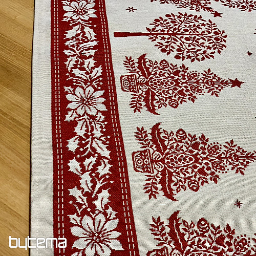 Gobelin-Tischdecke und Schal FOLK CHRISTMAS rot