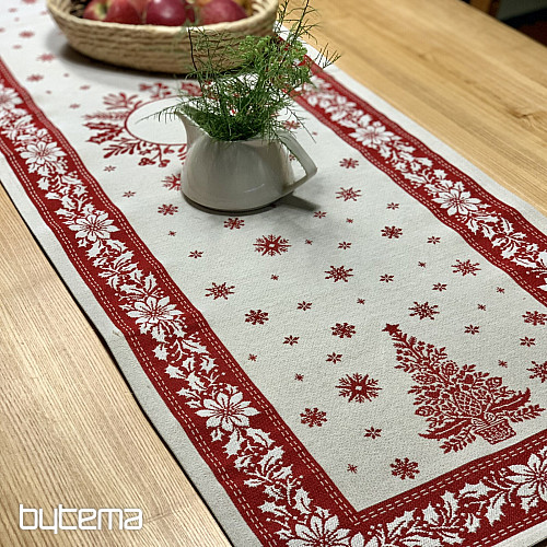 Gobelin-Tischdecke und Schal FOLK CHRISTMAS rot