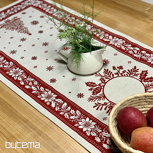 Gobelin-Tischdecke und Schal FOLK CHRISTMAS rot