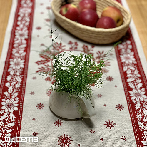 Gobelin-Tischdecke und Schal FOLK CHRISTMAS rot