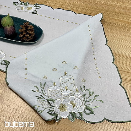 Bestickte Tischdecke WEISSE KERZEN