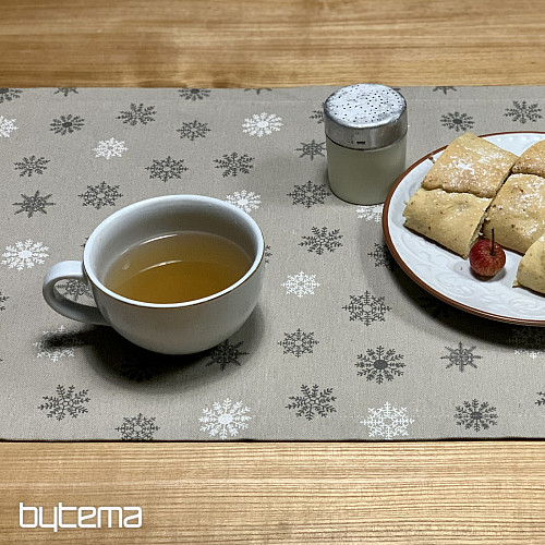 Weihnachtstischdecke und Schal FLAKES GRAU WEISS