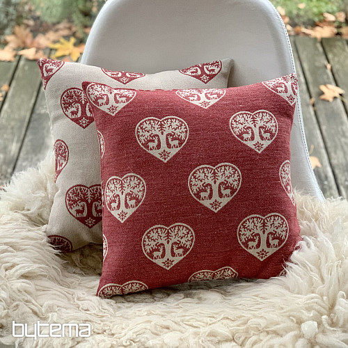 Luxuriöser dekorativer Bezug HERZ MIT HIRSCH rot A