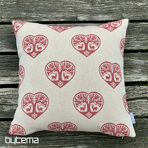 Luxuriöser dekorativer Bezug HERZ MIT HIRSCH rot B