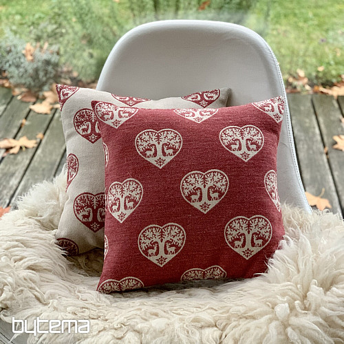 Luxuriöser dekorativer Bezug HERZ MIT HIRSCH rot B