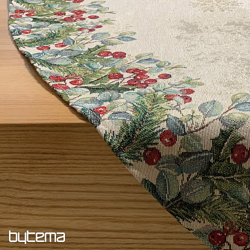 Weihnachtstischdecke aus Wandteppich, rund, WEIHNACHTSROSEN