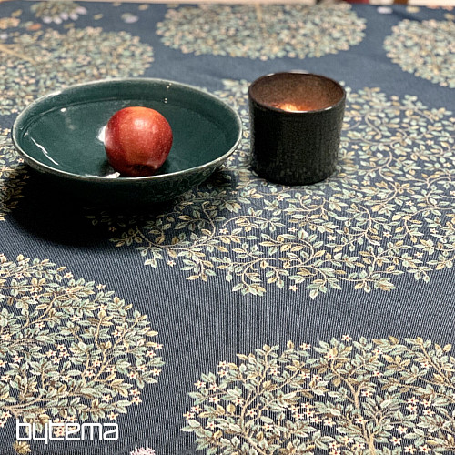 Runder Wandteppich-Tischdecke mit dem Motiv „Baum des Glücks“, blau