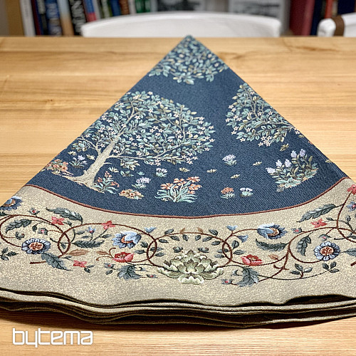 Runder Wandteppich-Tischdecke mit dem Motiv „Baum des Glücks“, blau