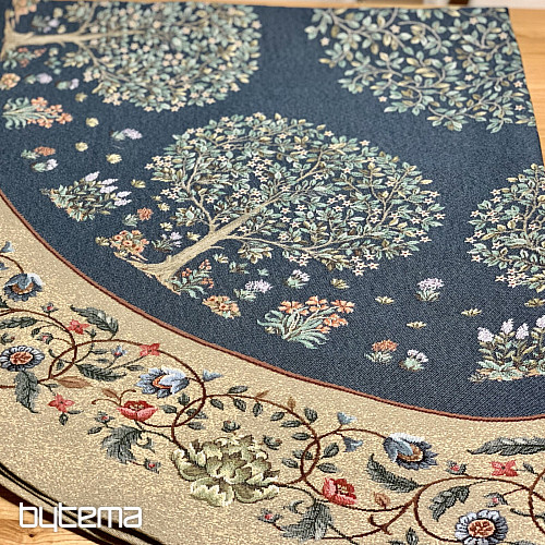 Runder Wandteppich-Tischdecke mit dem Motiv „Baum des Glücks“, blau