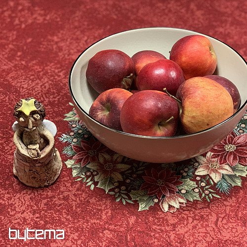 Runde Tischdecke aus Wandteppichstoff mit Weihnachtsrosen- und Stechpalmenkranz-Motiv, rot