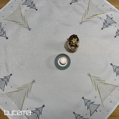 Bestickte Tischdecke und Schal GRAU GOLDENE BÄUME