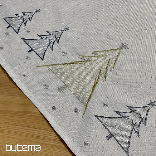 Bestickte Tischdecke und Schal GRAU GOLDENE BÄUME