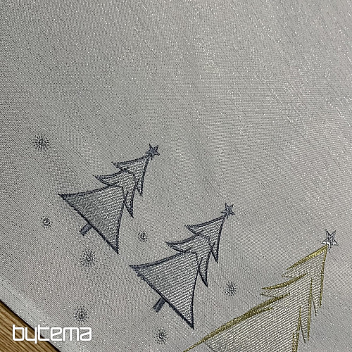 Bestickte Tischdecke und Schal GRAU GOLDENE BÄUME