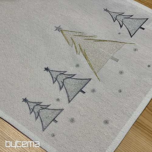 Bestickte Tischdecke und Schal GRAU GOLDENE BÄUME